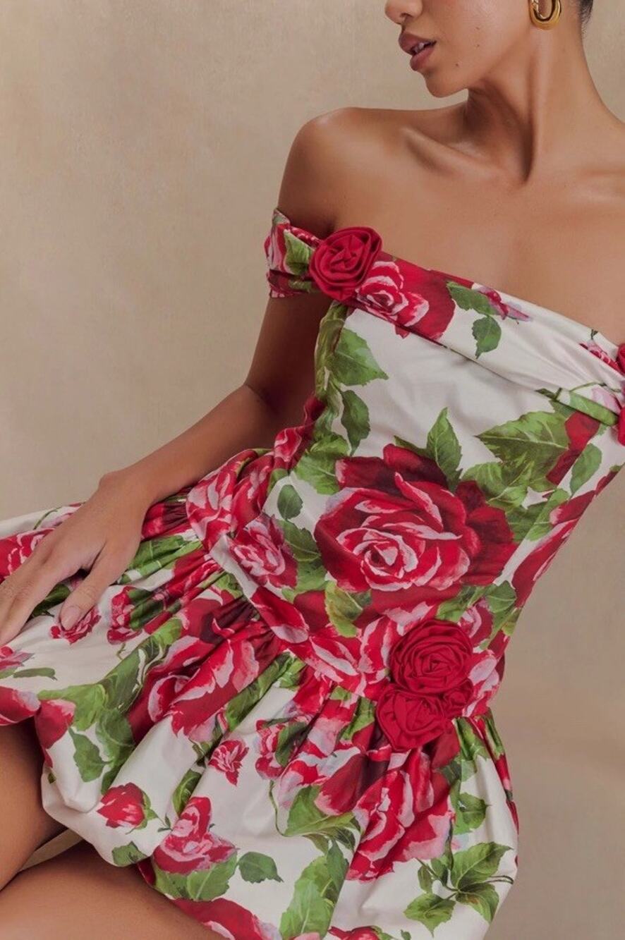 NWT MESHKI Giovanna Sonia Rose Floral Off Shoulder Bubble Mini Dress 3XL